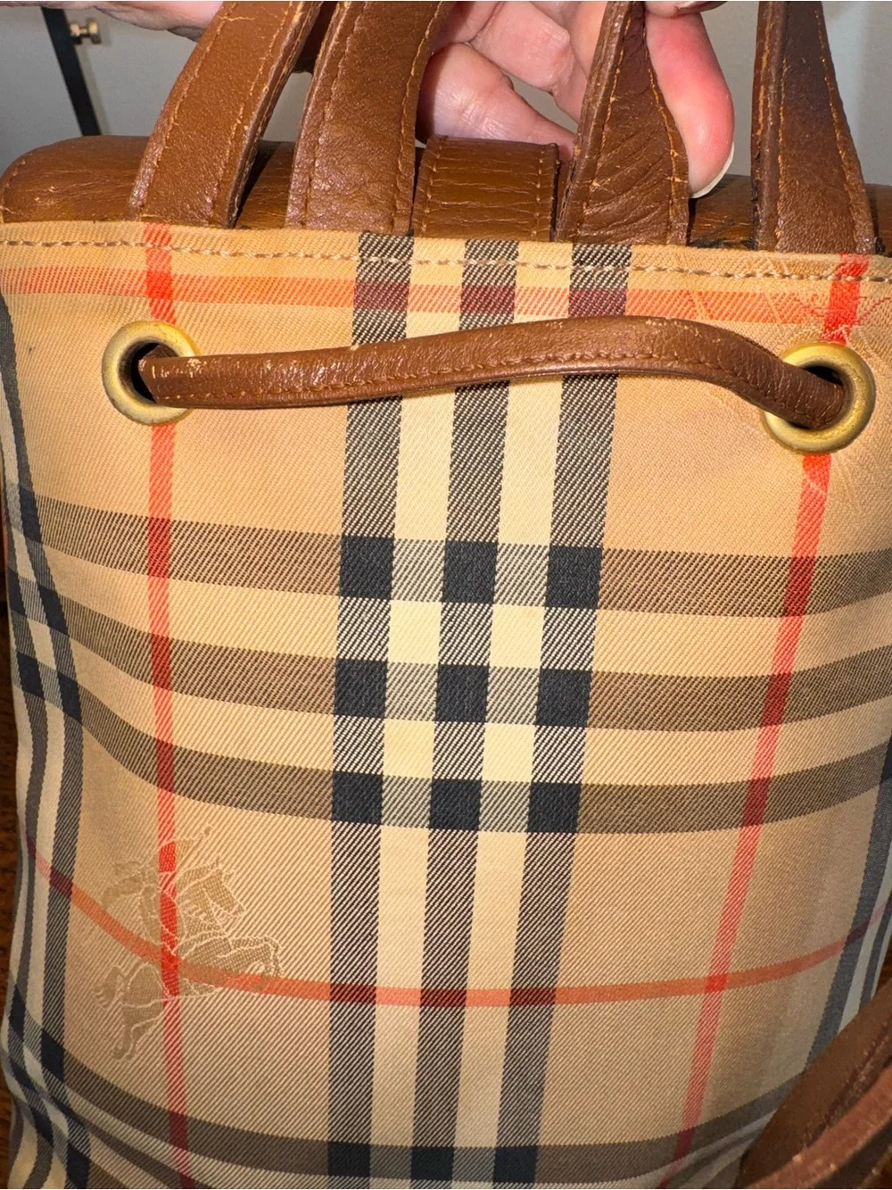 Burberrys Vintage Haymarket Check Drawstring Mini Backpack w/COA